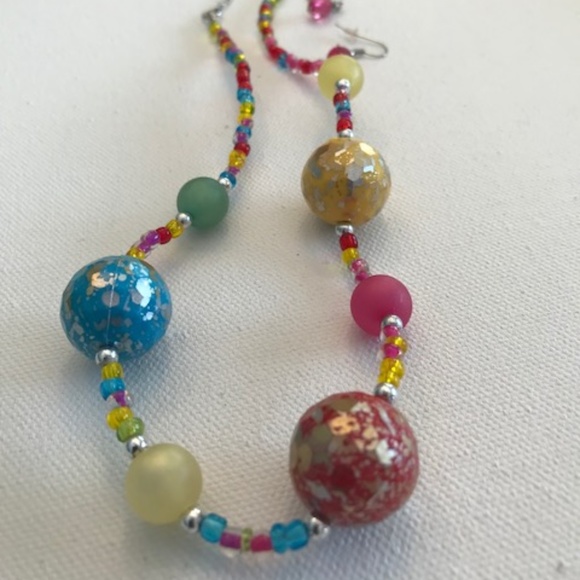 Handmade Confetti Necklace Earrings Set Vintage - Picture 4 of 8